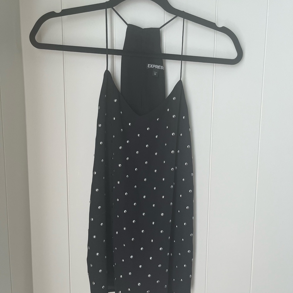 Express Black Tank Top with Silver Beading